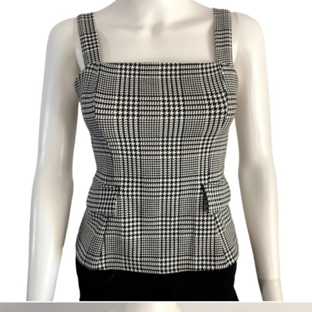 Forever 21 Buckle Strap Houndstooth Black White Tank Top Small Layering